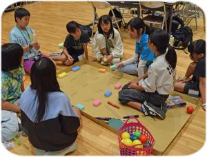 意見を出し合ってゲームを作っている写真です